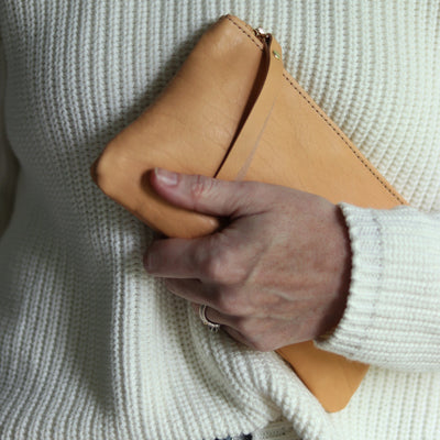 SALE Personalized Leather Zip Clutch - Beige Pebble