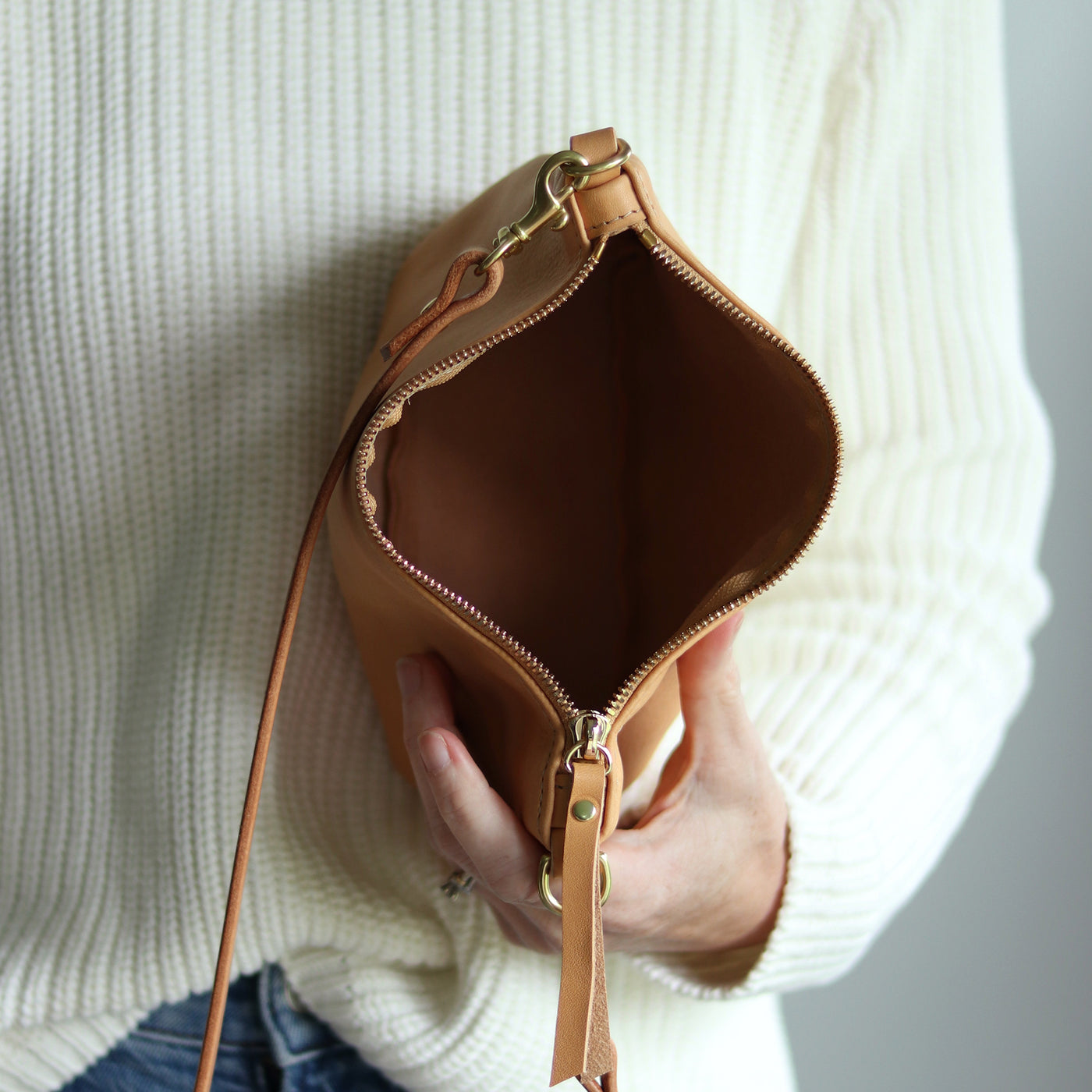 Summer Seconds Sale - Small Leather Convertible Crossbody Clutch Bag - Beige No. 8