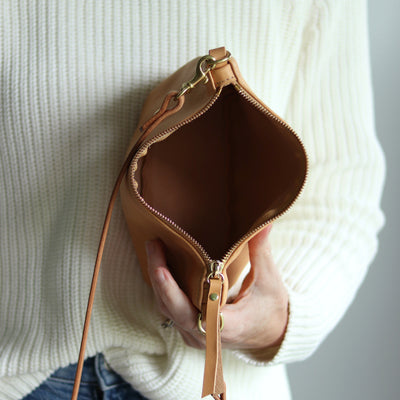 Summer Seconds Sale - Small Leather Convertible Crossbody Clutch Bag - Beige No. 3