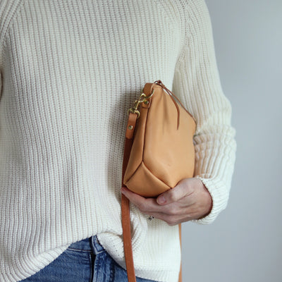 Summer Seconds Sale - Small Leather Convertible Crossbody Clutch Bag - Beige No. 2