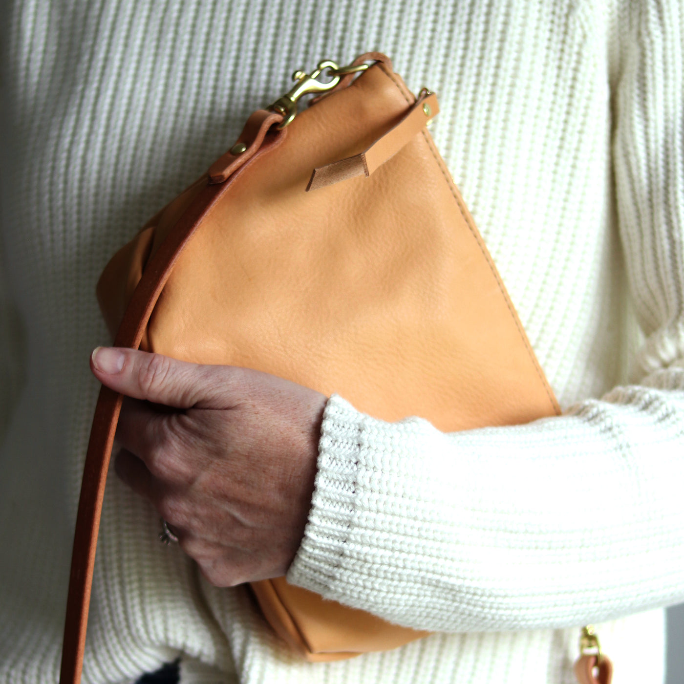 Summer Seconds Sale - Small Leather Convertible Crossbody Clutch Bag - Beige No. 2