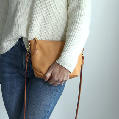 Summer Seconds Sale - Small Leather Convertible Crossbody Clutch Bag - Beige No. 5