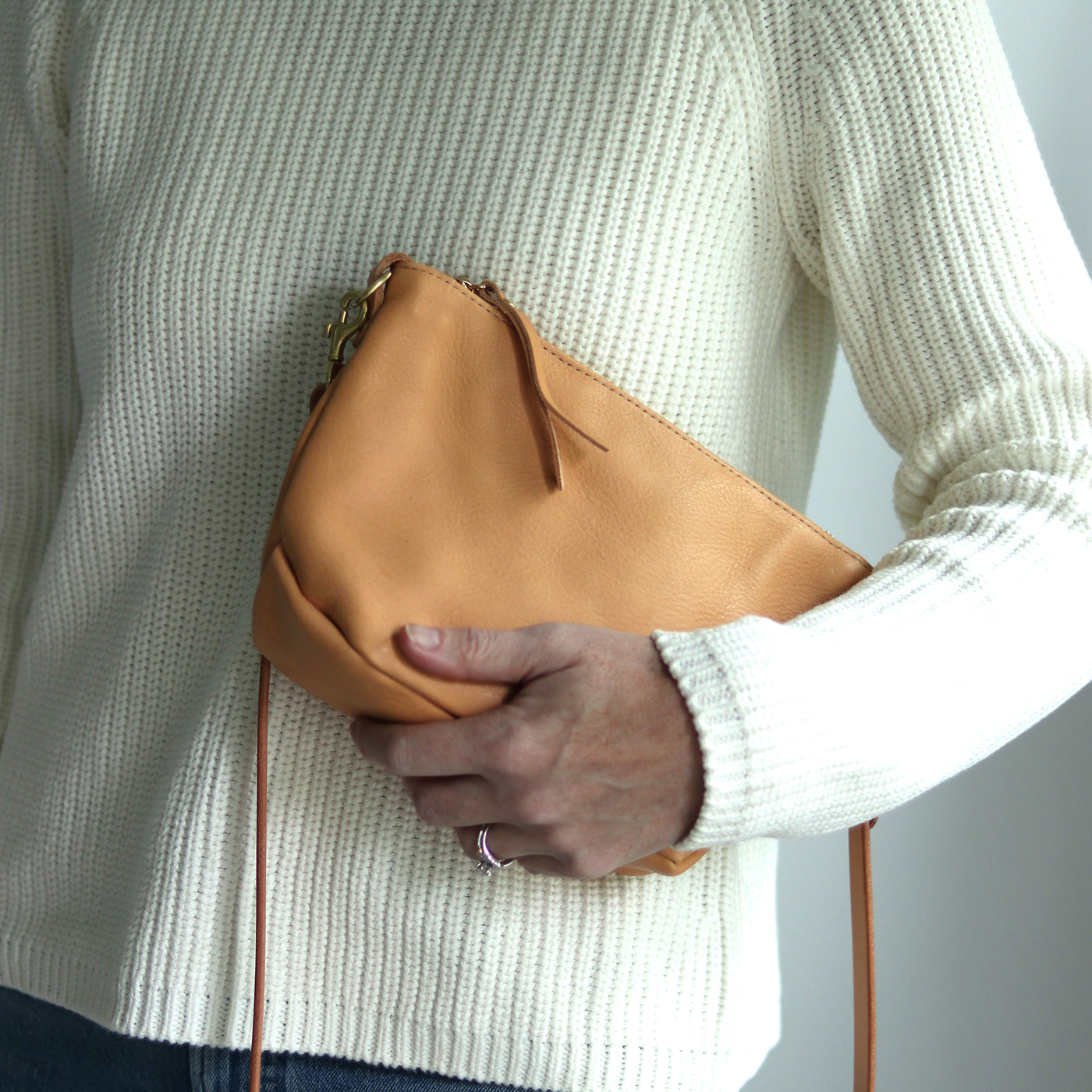 Summer Seconds Sale - Small Leather Convertible Crossbody Clutch Bag - Beige No. 5