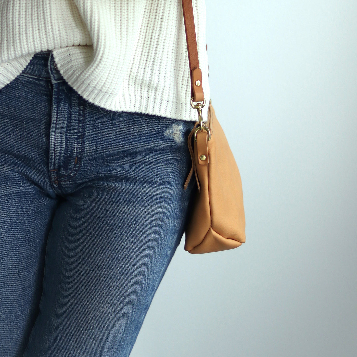 Summer Seconds Sale - Small Leather Convertible Crossbody Clutch Bag - Beige No. 1