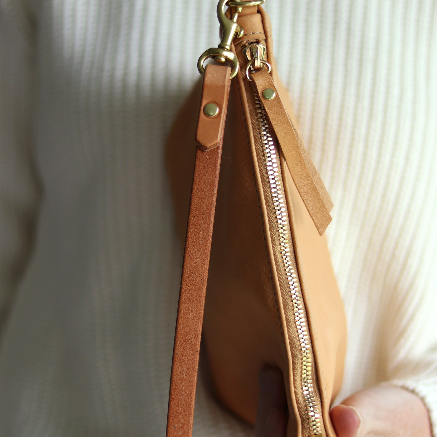 Summer Seconds Sale - Small Leather Convertible Crossbody Clutch Bag - Beige No. 8