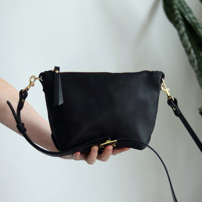 Small Leather Convertible Crossbody Clutch Bag - Soft and Slouchy Black