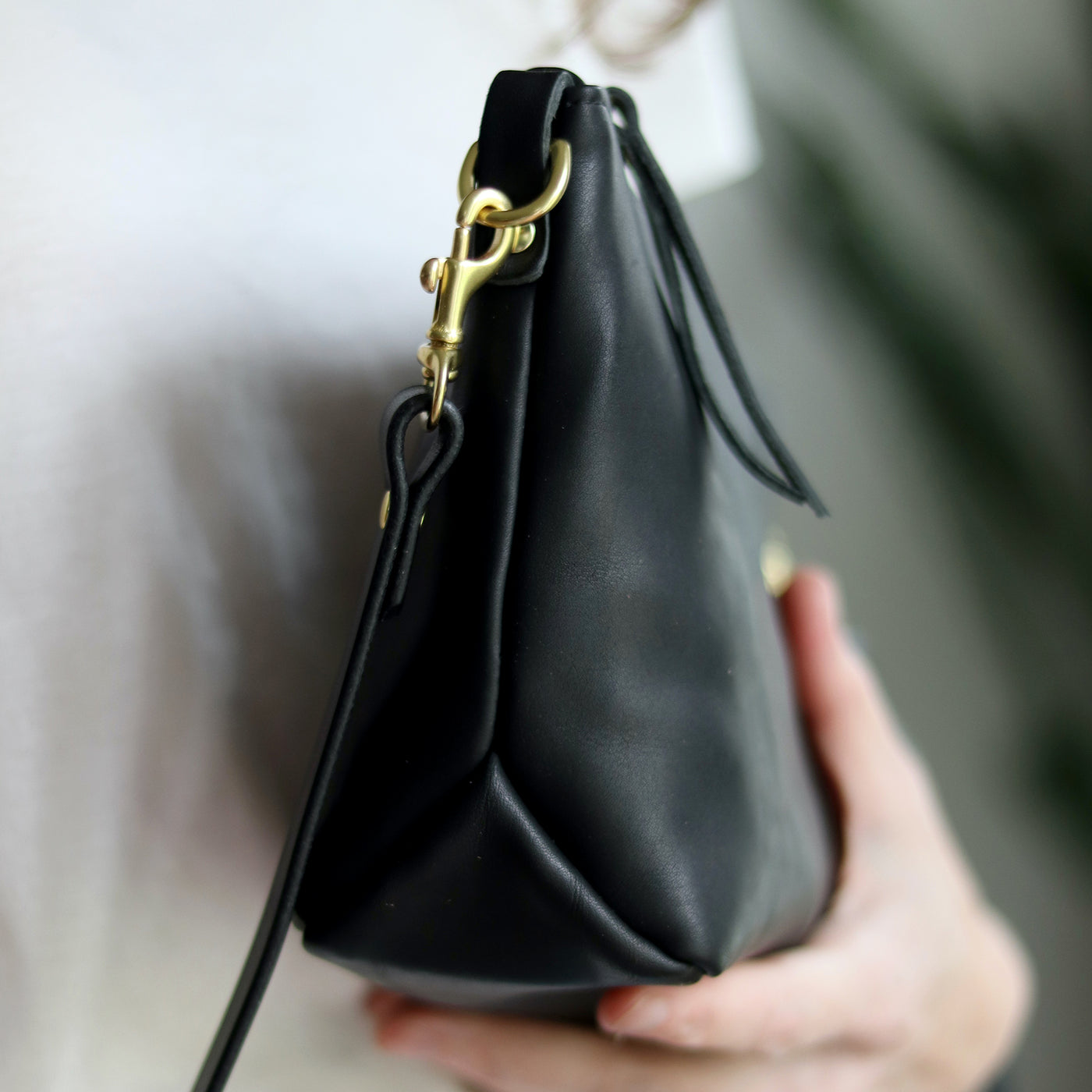 Small Leather Convertible Crossbody Clutch Bag - Soft and Slouchy Black