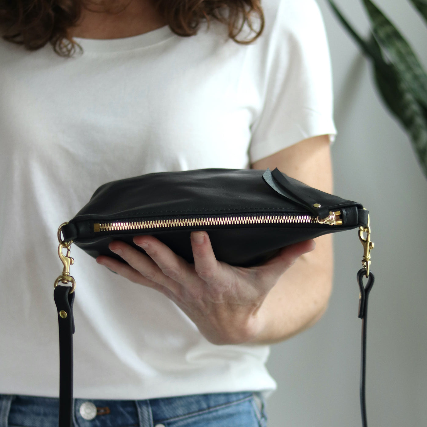 Small Leather Convertible Crossbody Clutch Bag - Soft and Slouchy Black