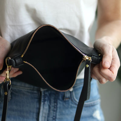 Small Leather Convertible Crossbody Clutch Bag - Soft and Slouchy Black