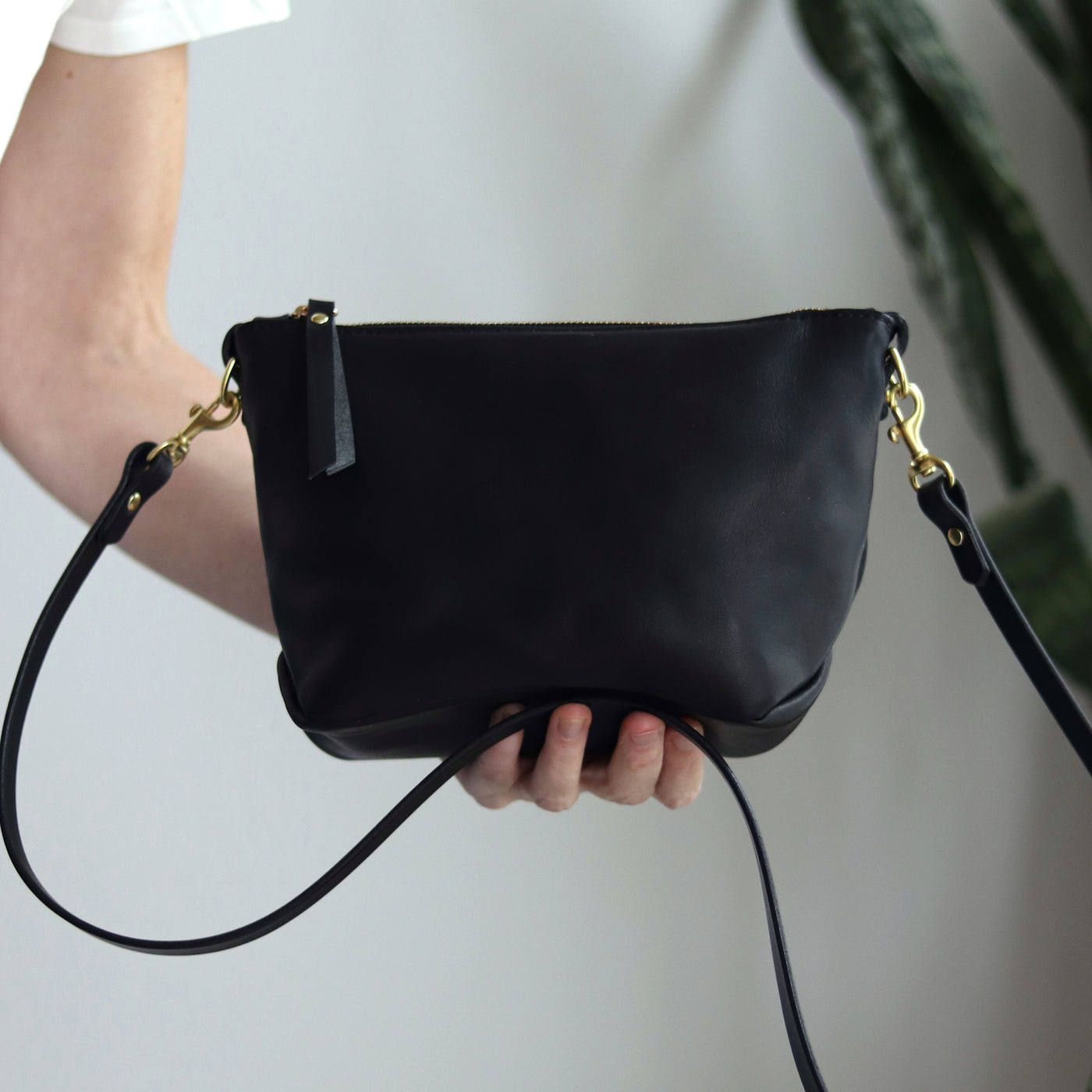 Small Leather Convertible Crossbody Clutch Bag - Soft and Slouchy Black