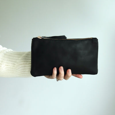 Summer Seconds Sale - Personalized Leather Zip Clutch - Soft and Slouchy Black No. 1