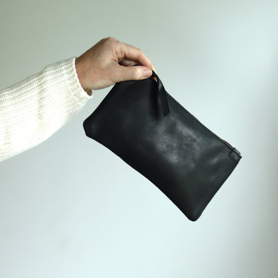 Summer Seconds Sale - Personalized Leather Zip Clutch - Soft and Slouchy Black No. 2