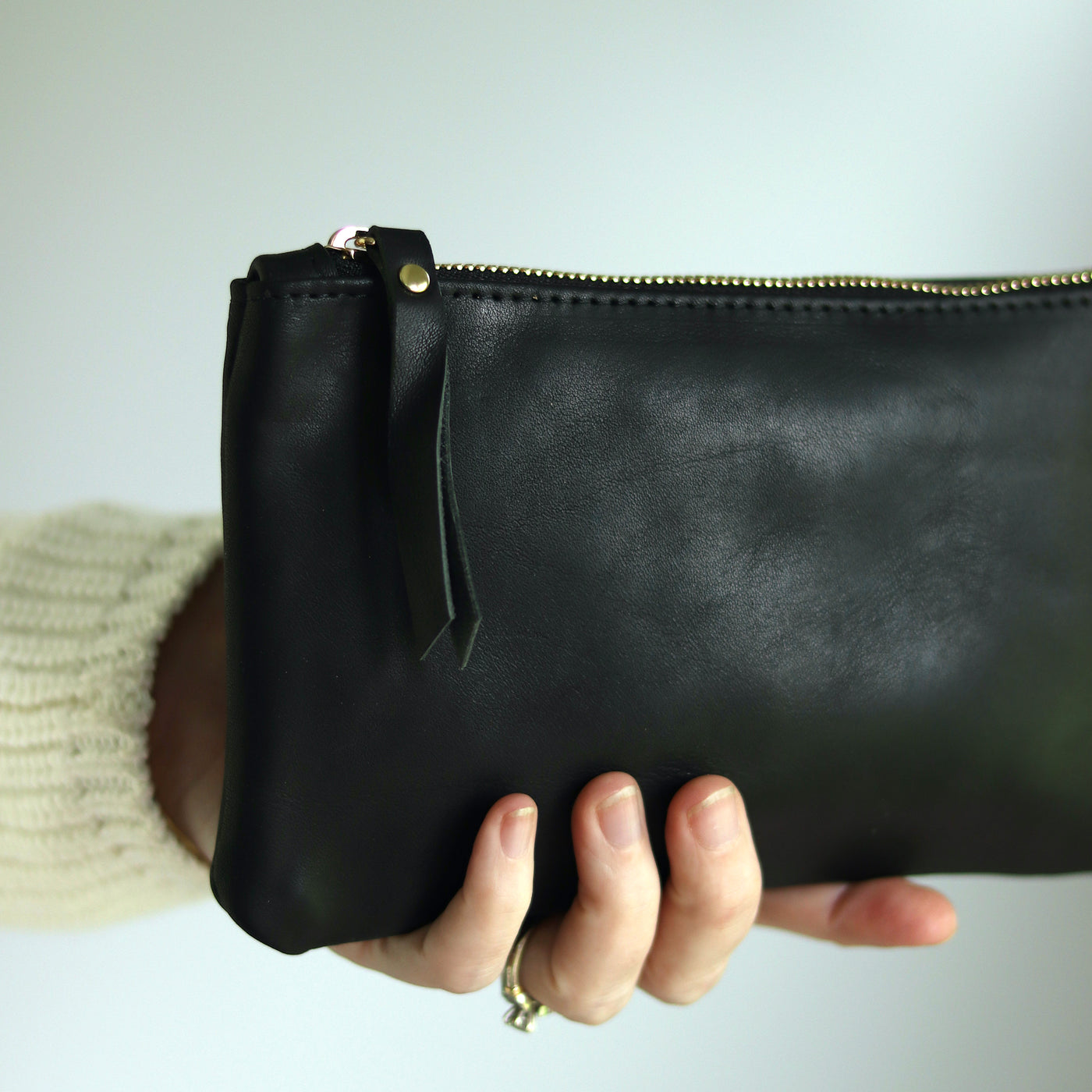 Summer Seconds Sale - Personalized Leather Zip Clutch - Soft and Slouchy Black No. 1