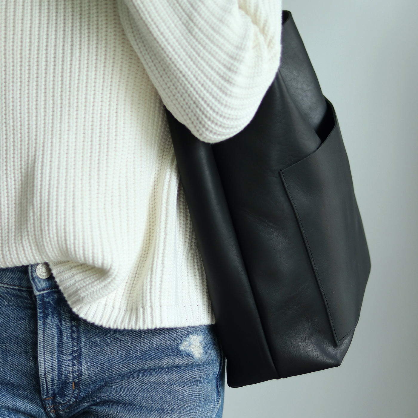 Leather Day Bag - Soft and Slouchy Black