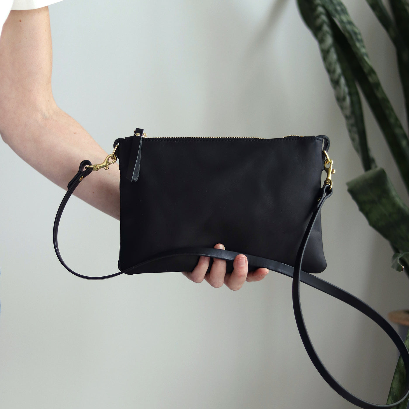 Small Leather Crossbody Clutch Bag - Soft and Slouchy Black