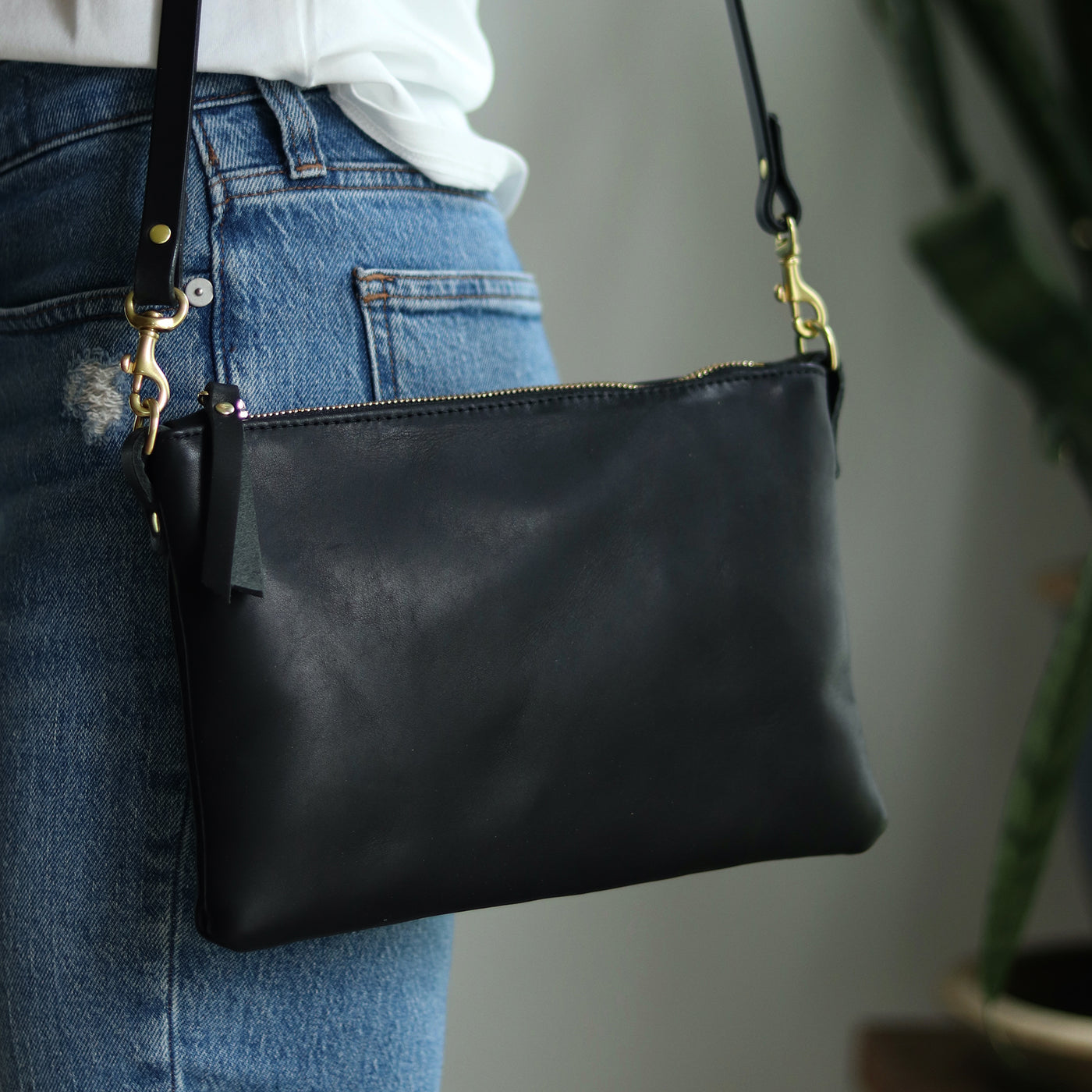 Small Leather Crossbody Clutch Bag - Soft and Slouchy Black