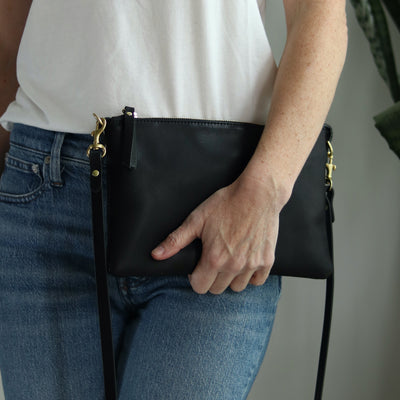 Small Leather Crossbody Clutch Bag - Soft and Slouchy Black