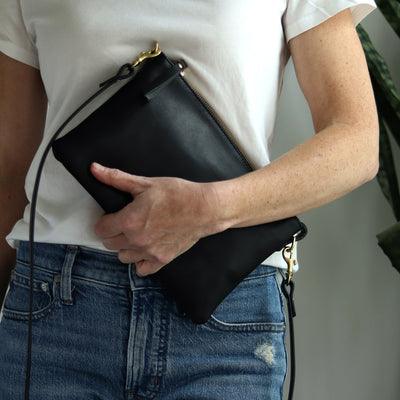 Small Leather Crossbody Clutch Bag - Soft and Slouchy Black