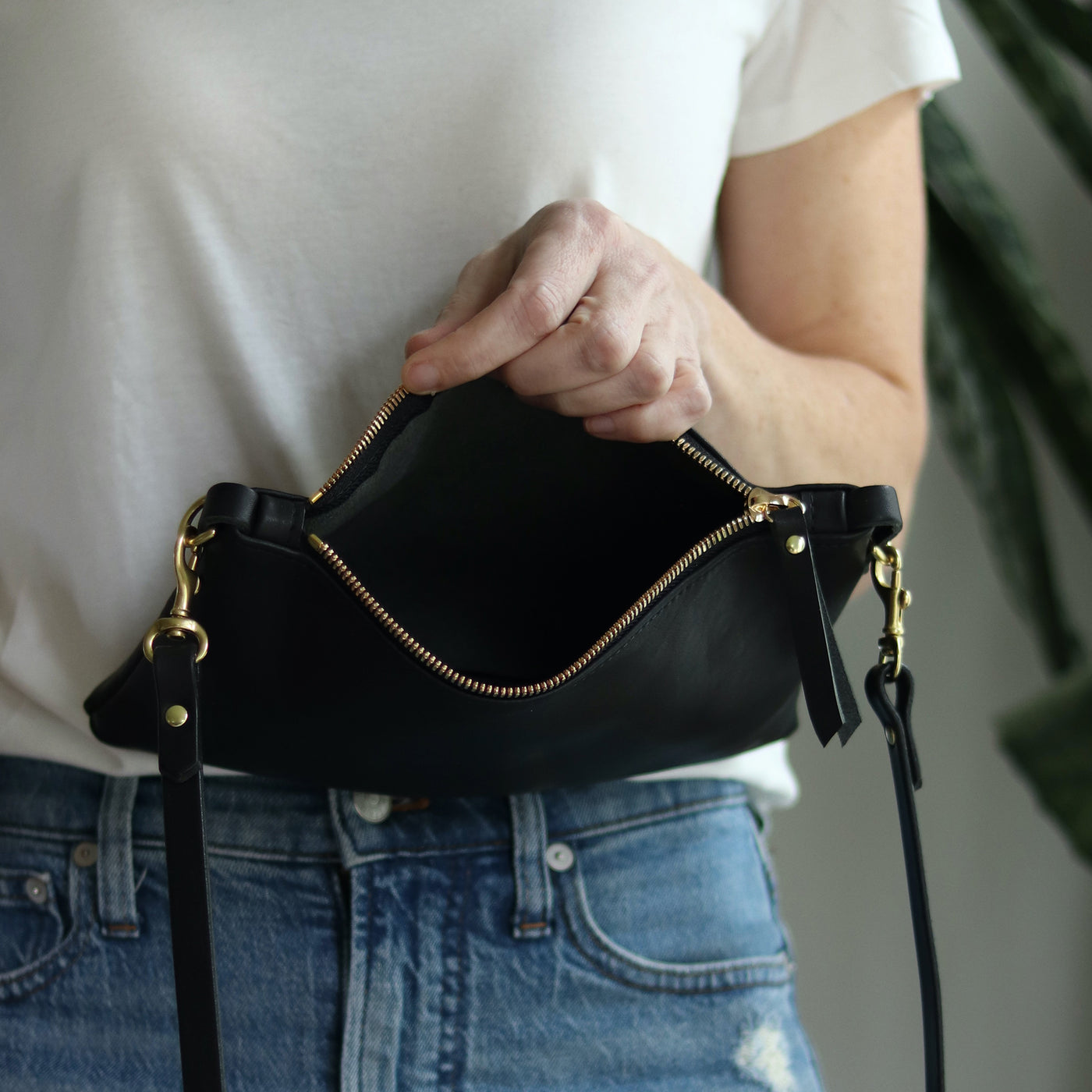 Small Leather Crossbody Clutch Bag - Soft and Slouchy Black