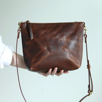 Crossbody Bag with Monogram - Dark Brown Pull Up