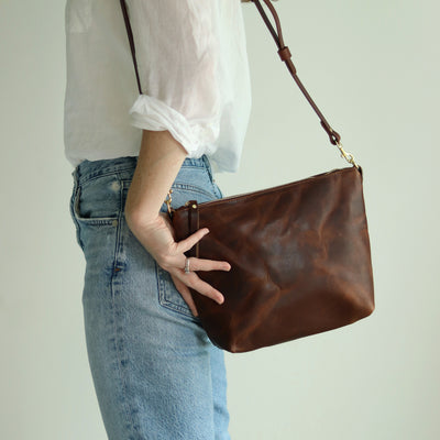 Summer Seconds Sale - Crossbody Bag with Monogram - Dark Brown Pull Up No. 1