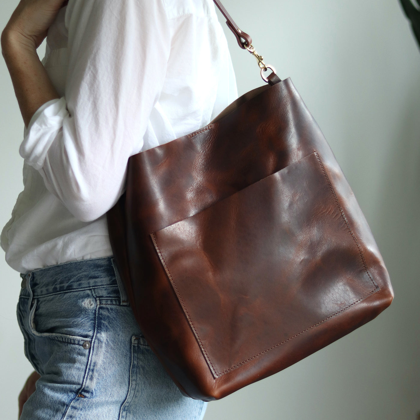 Summer Seconds Sale - Leather Day Bag - Dark Brown Pull Up No. 2