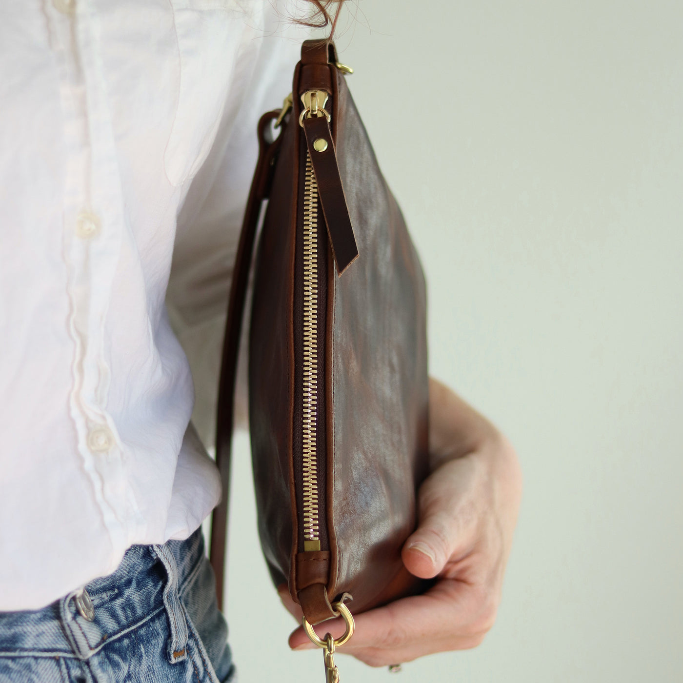 Summer Seconds Sale - Small Leather Convertible Crossbody Clutch Bag - Dark Brown Pull Up No. 4