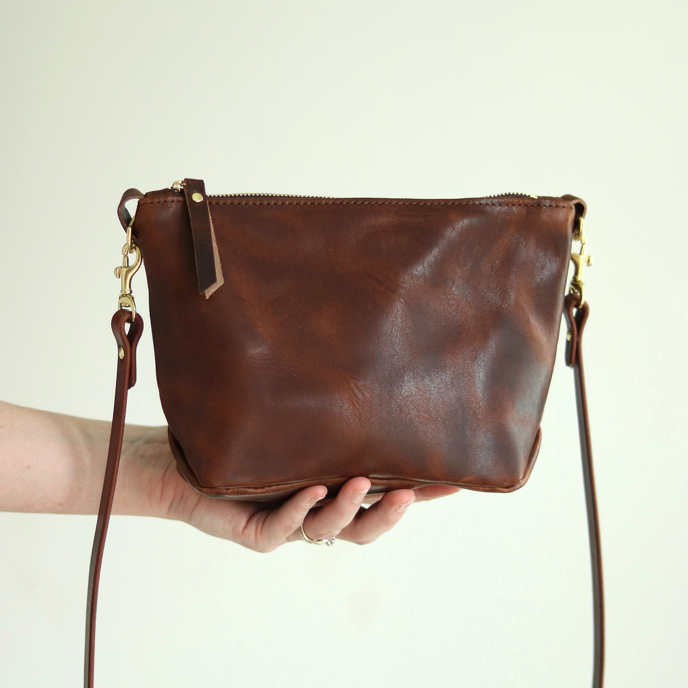 Summer Seconds Sale - Small Leather Convertible Crossbody Clutch Bag - Dark Brown Pull Up No. 1