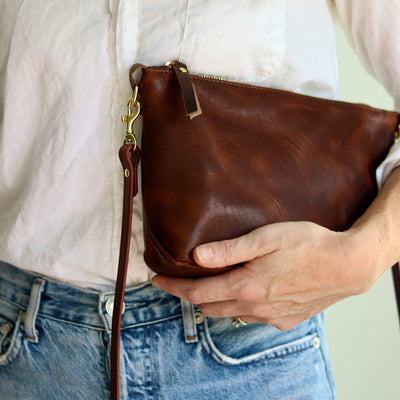 Summer Seconds Sale - Small Leather Convertible Crossbody Clutch Bag - Dark Brown Pull Up No. 3