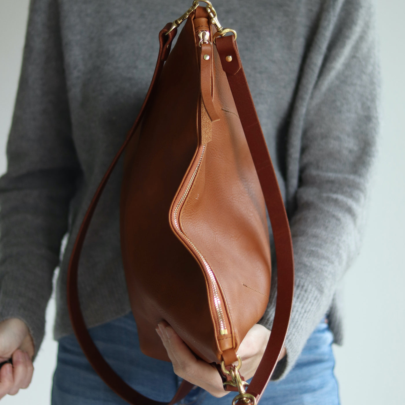 Large Slouchy Hobo Crossbody - Brown Pebble