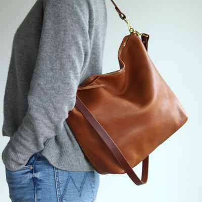 Large Slouchy Hobo Crossbody - Brown Pebble