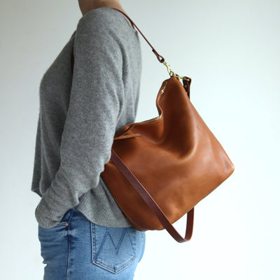 Large Slouchy Hobo Crossbody - Brown Pebble