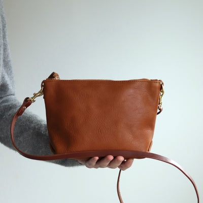 Small Leather Convertible Crossbody Clutch Bag - Brown Pebble