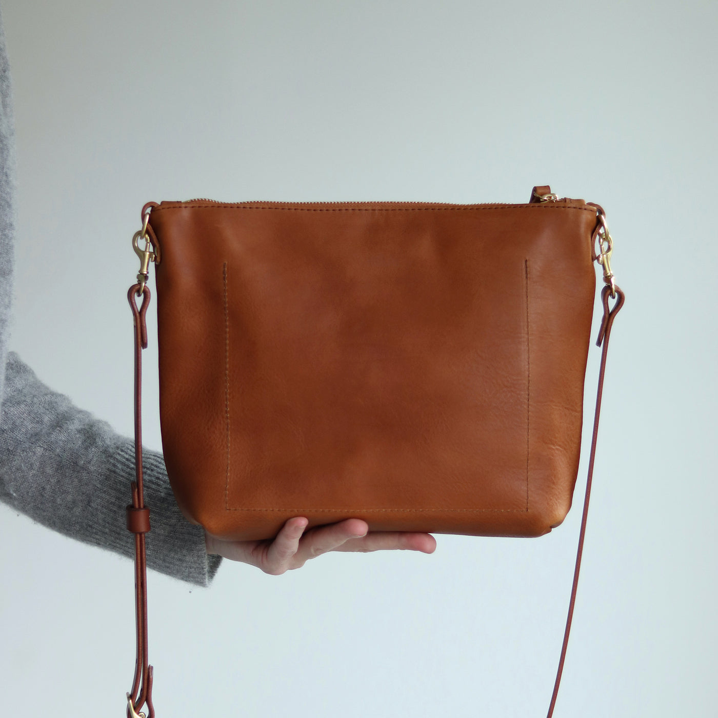 Crossbody Bag with Monogram - Brown Pebble