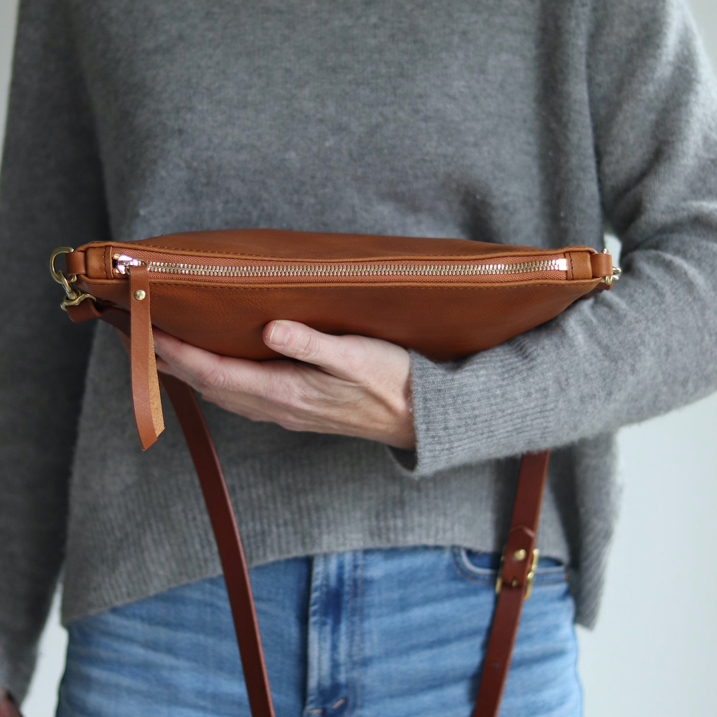 Crossbody Bag with Monogram - Brown Pebble