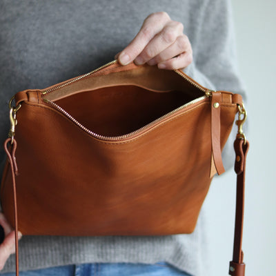 Crossbody Bag with Monogram - Brown Pebble