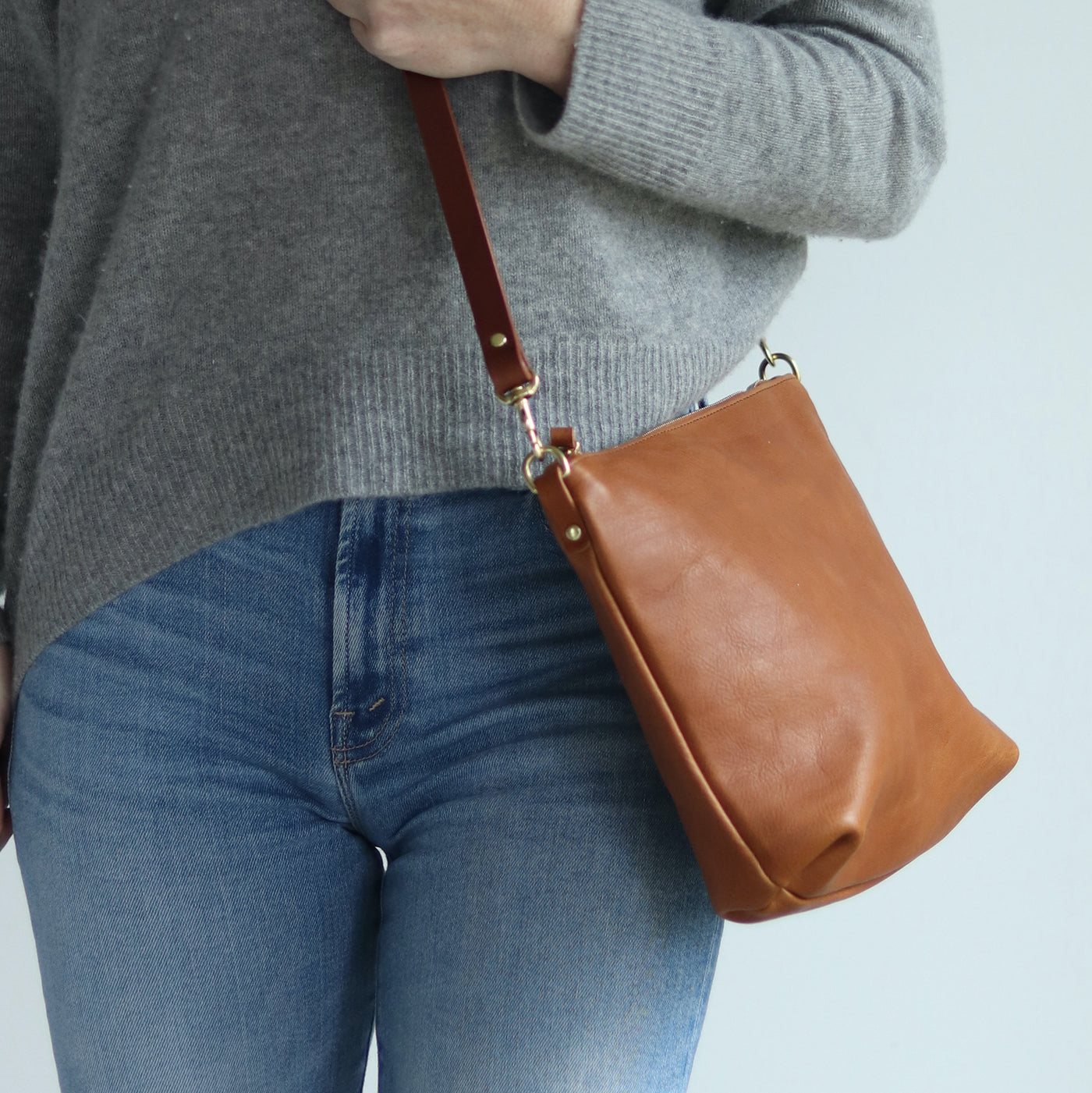 Crossbody Bag with Monogram - Brown Pebble