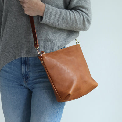 Crossbody Bag with Monogram - Brown Pebble