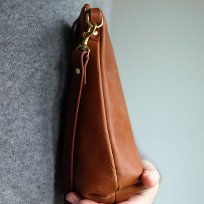 Crossbody Bag with Monogram - Brown Pebble