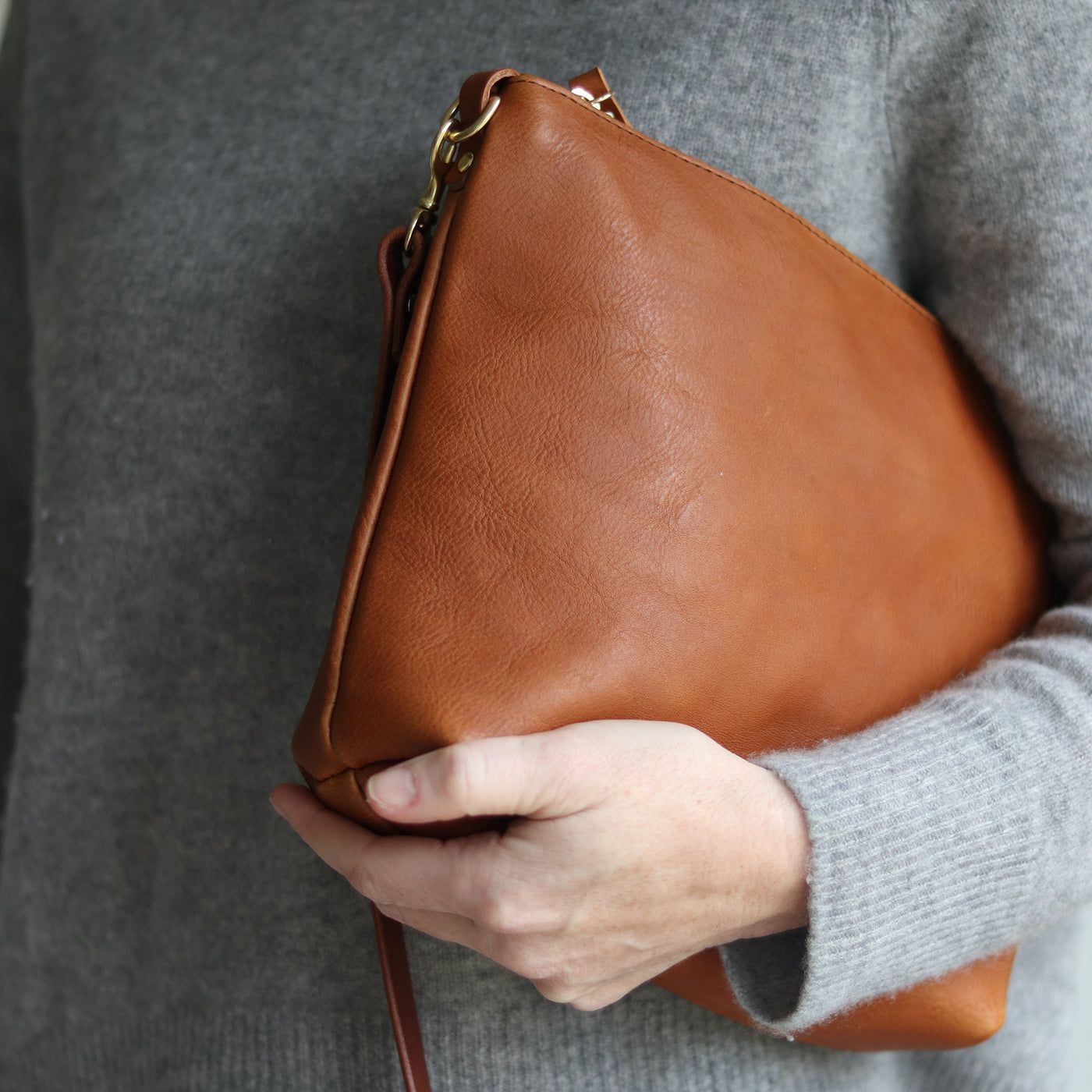 Crossbody Bag with Monogram - Brown Pebble