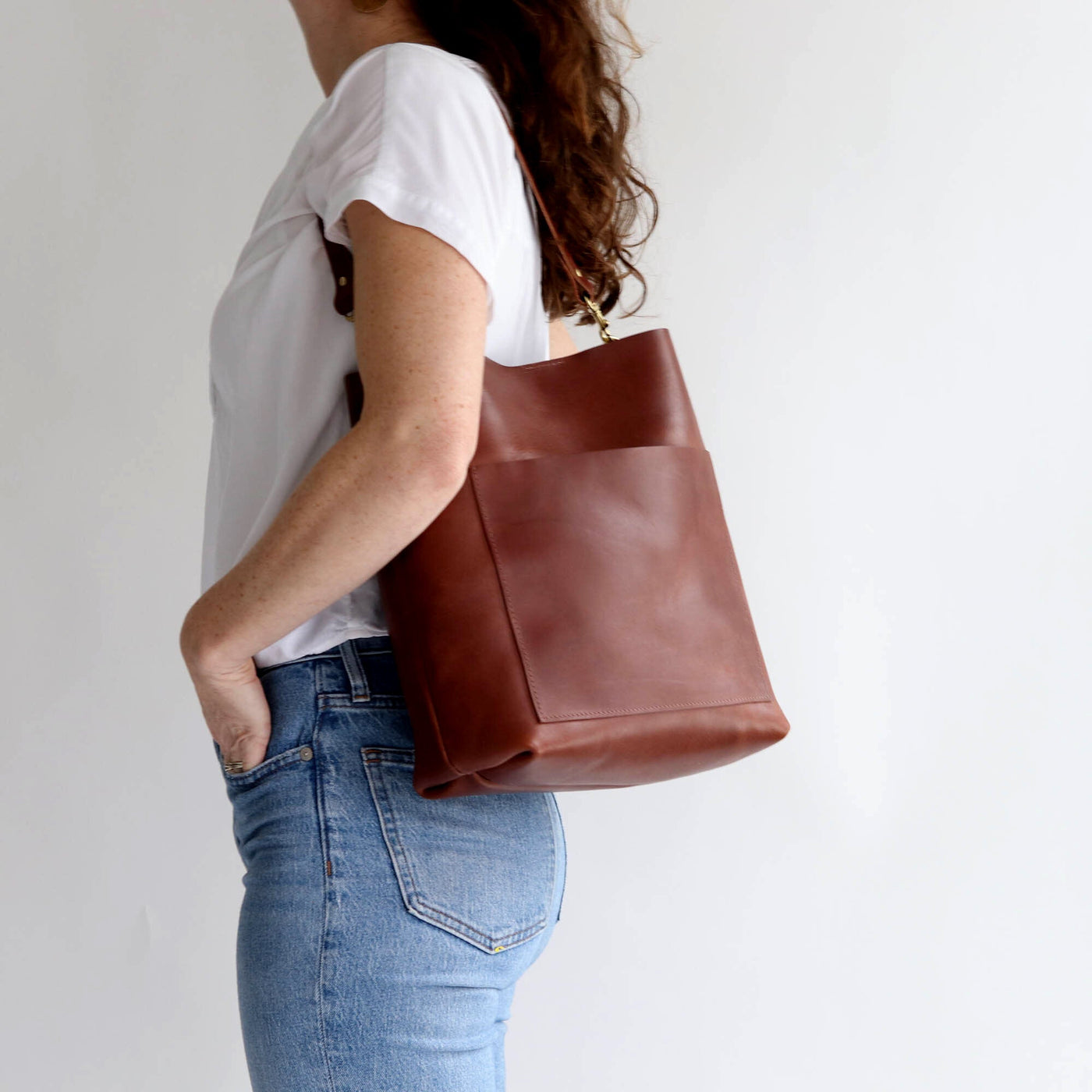 SALE Leather Day Bag - Cognac