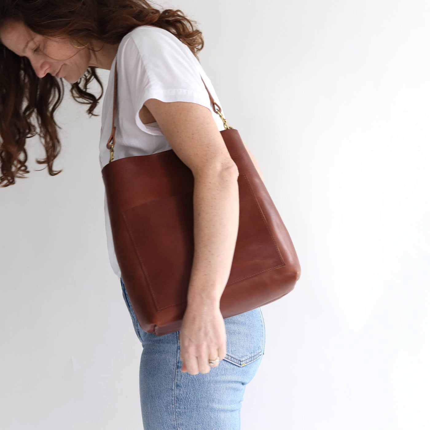 SALE Leather Day Bag - Cognac