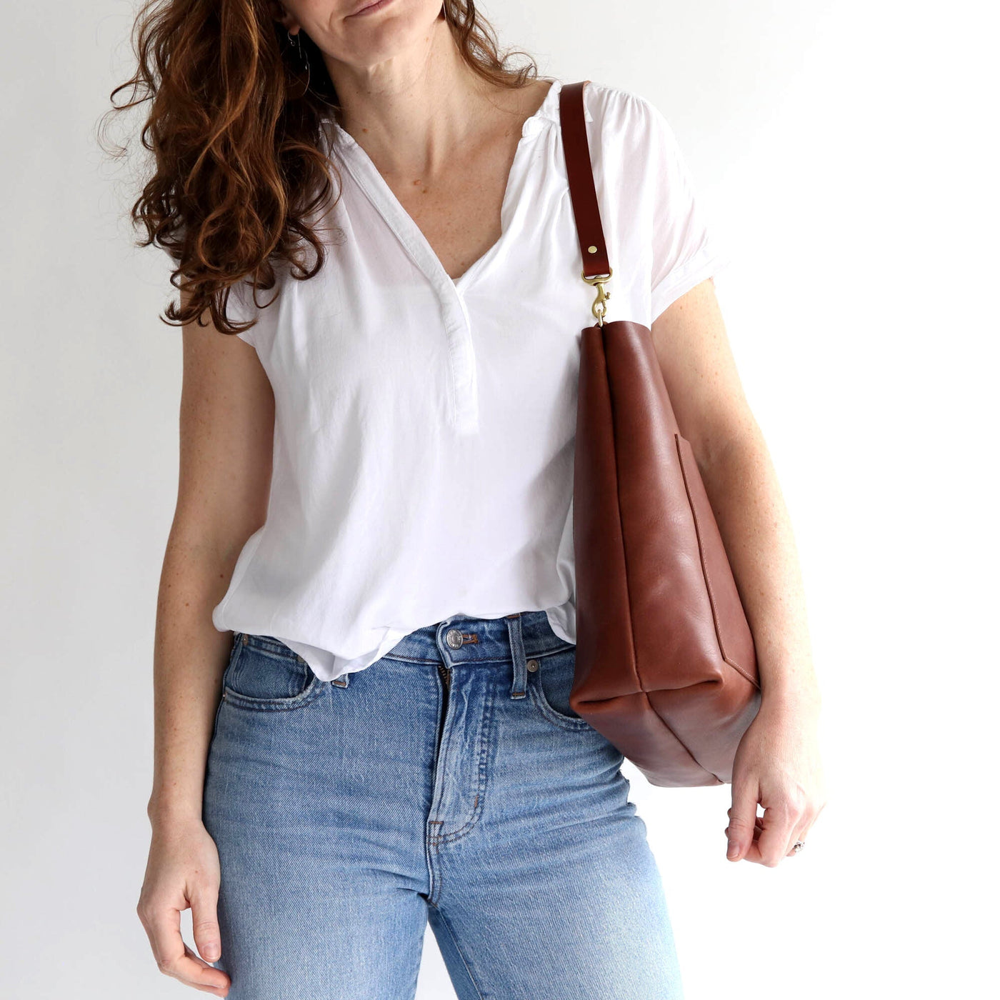 SALE Leather Day Bag - Cognac