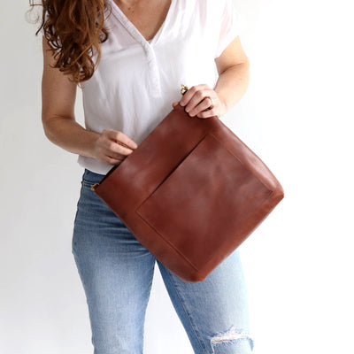 SALE Leather Day Bag - Cognac