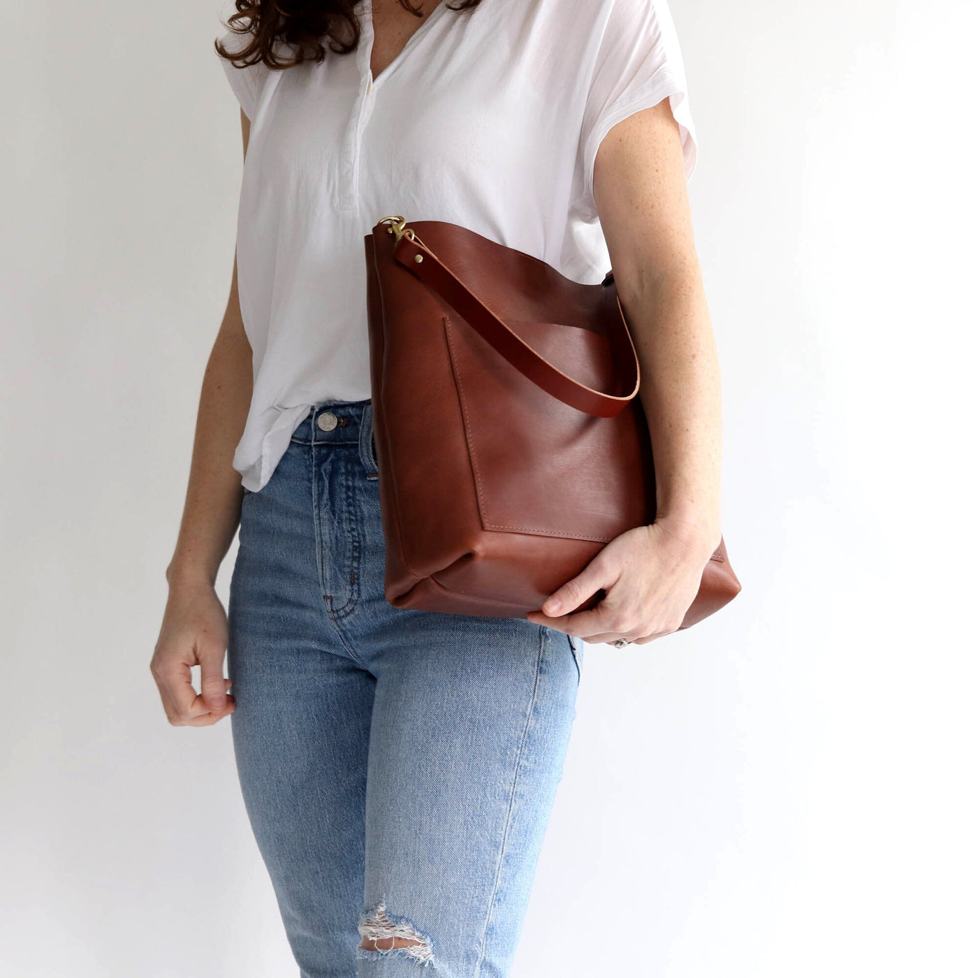 SALE Leather Day Bag - Cognac