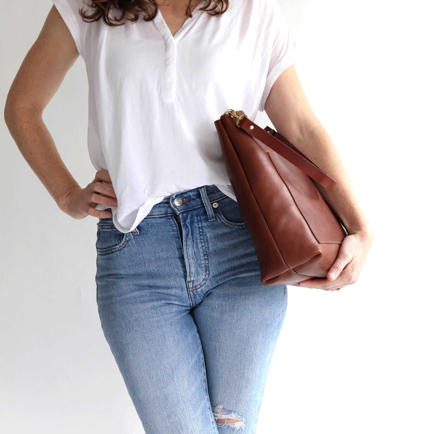 SALE Leather Day Bag - Cognac