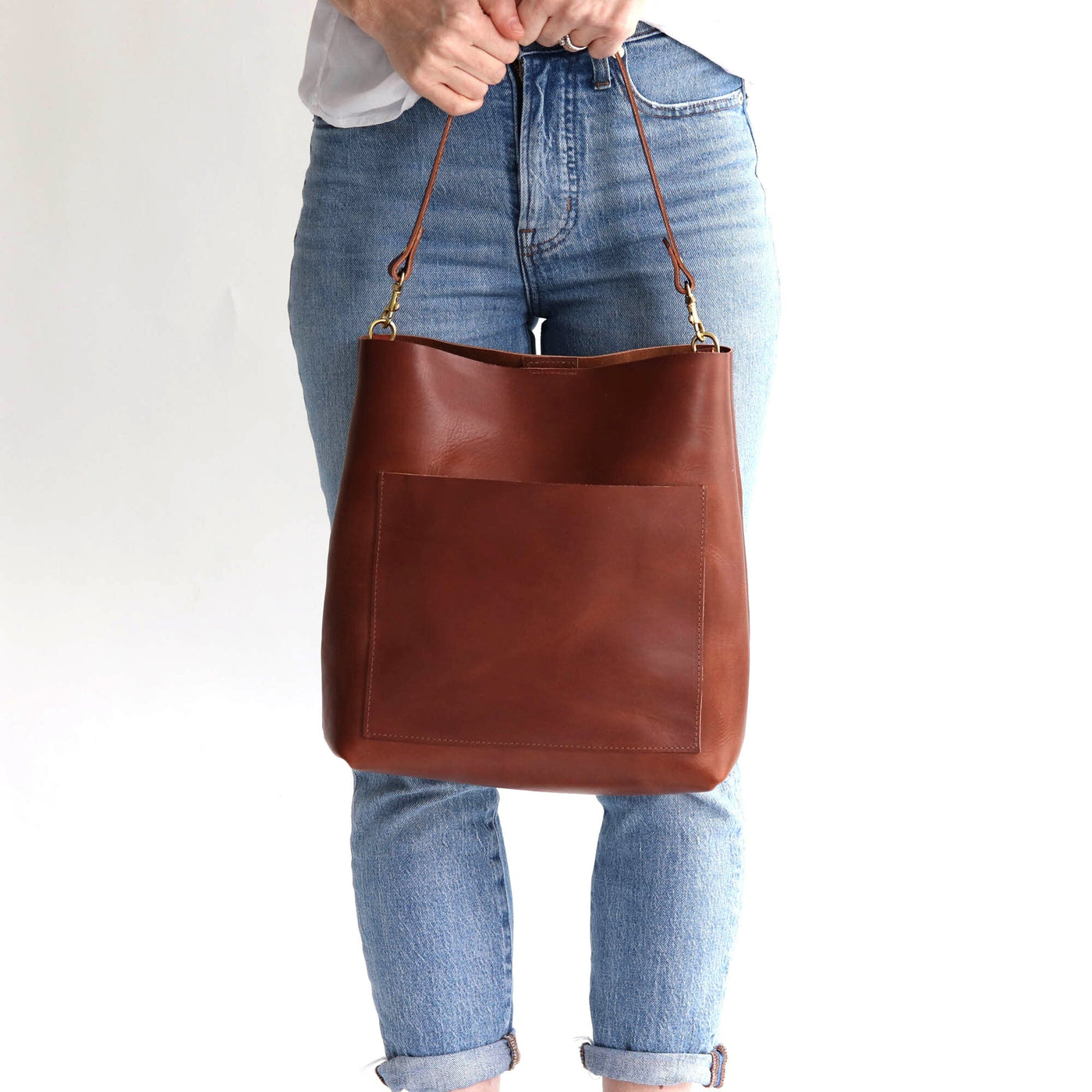 SALE Leather Day Bag - Cognac