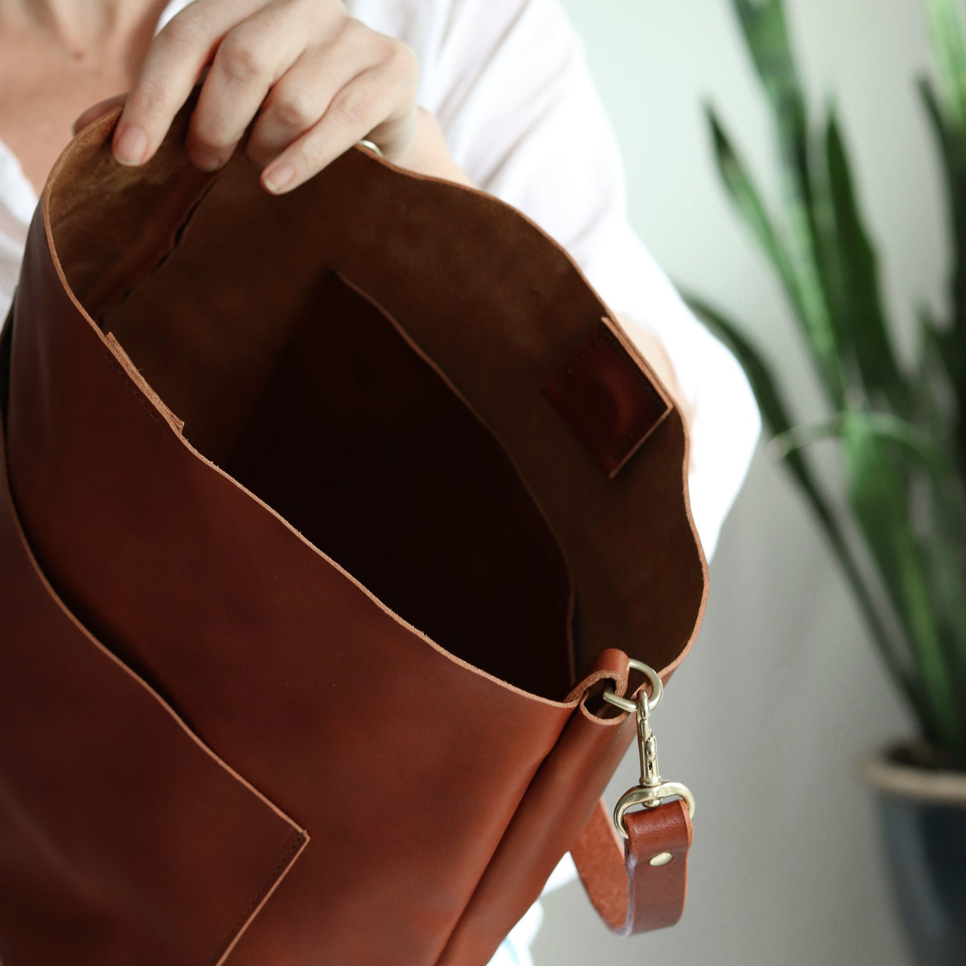 SALE Leather Day Bag - Cognac