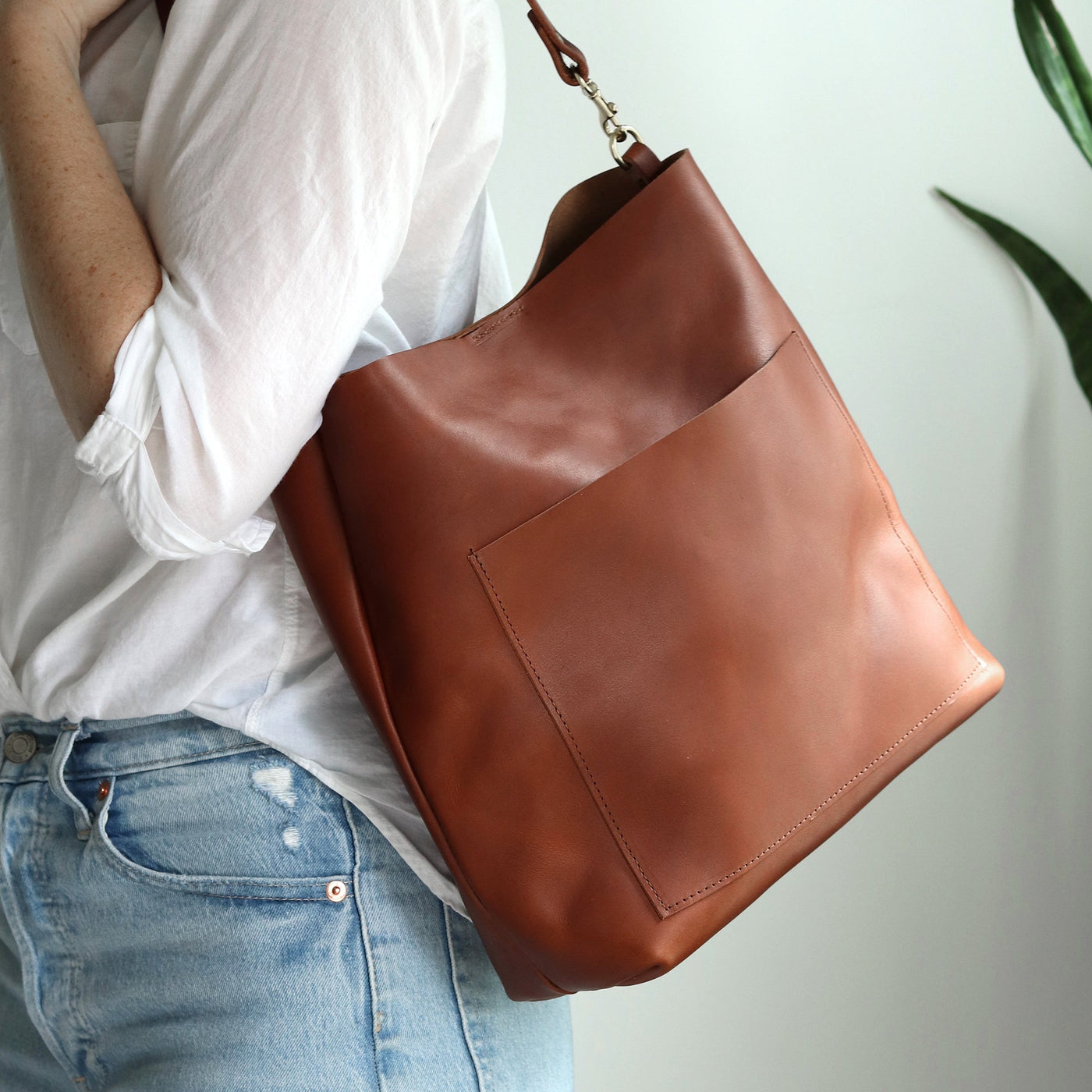 SALE Leather Day Bag - Cognac