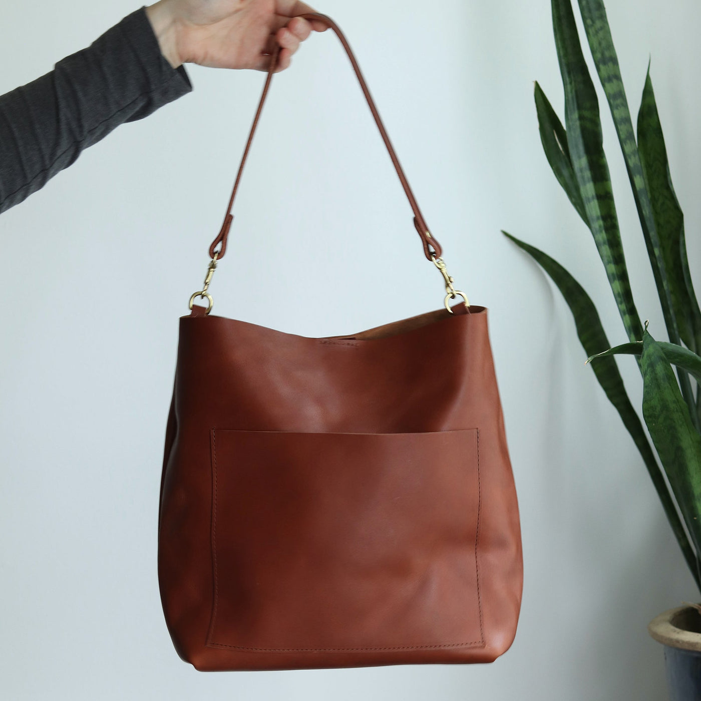 SALE Leather Day Bag - Cognac